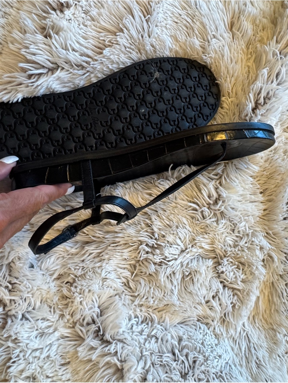 Sam Edelman Black Croc-Embossed T-Strap Sandals - Picture 3 of 3